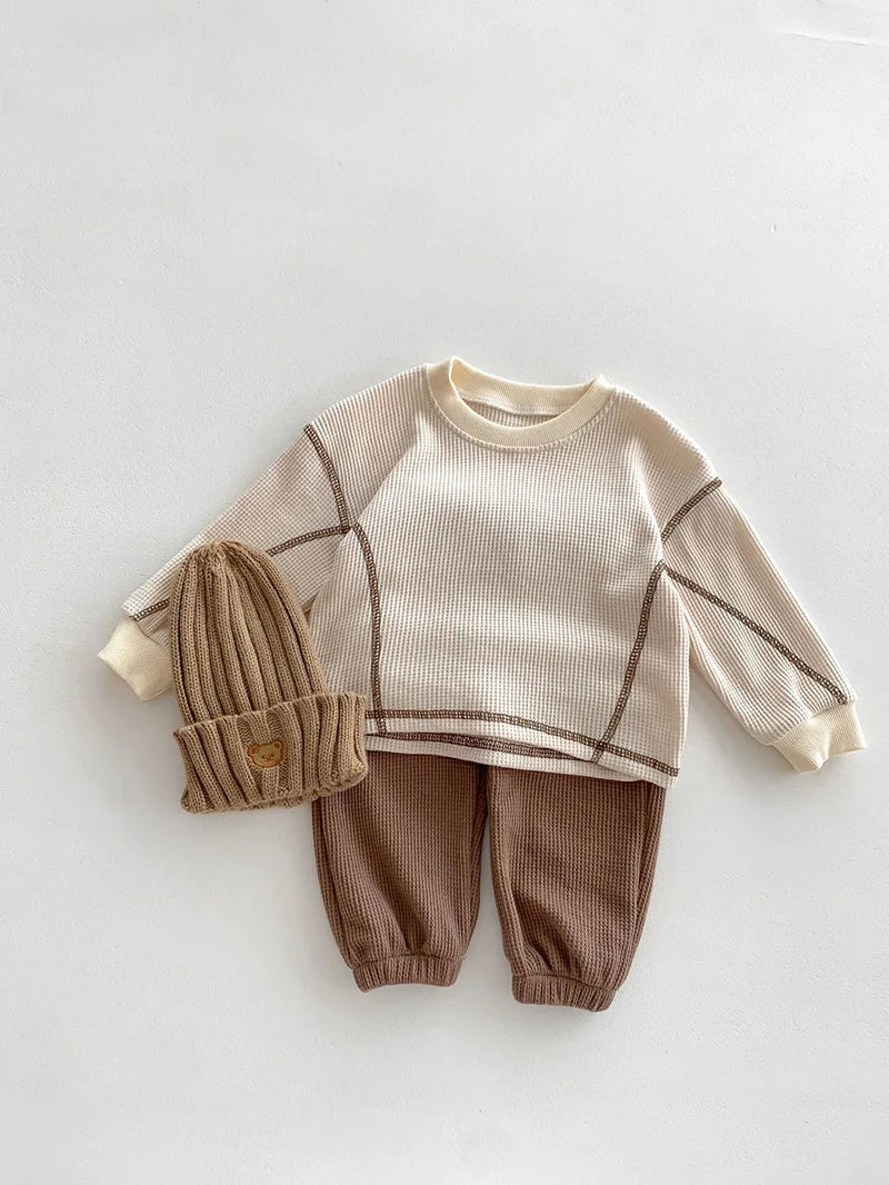 MILANCEL Spring Designer Kids Baby Clothes Casual Boys Suit Cool Infant Blouse And Pants2 PCs Waffle Clothing Set Outfits