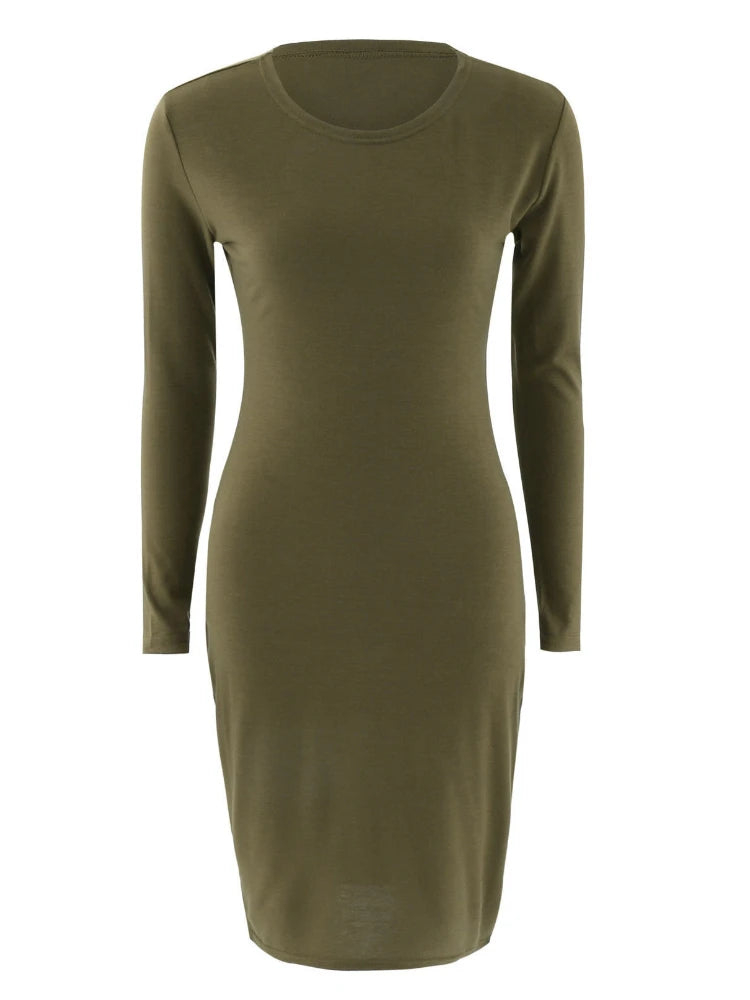 Sexy Elegant Dress Short and Long Sleeve Solid Color Midi Bodycon Dress Women Skinny Slim Pencil Dress Club Party Vestidos