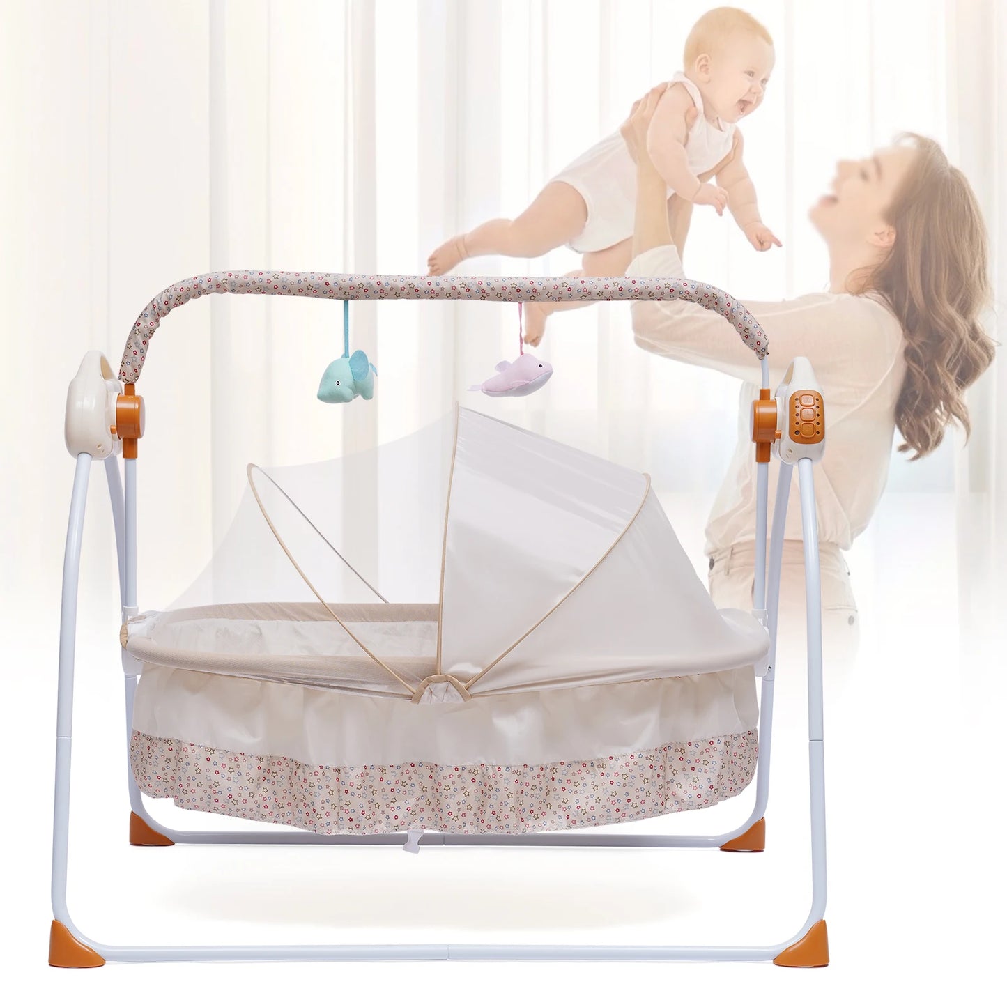 Electric Baby Cradle Auto Swing Rocker Cot Infant Sleeping Bed Swing Crib Kit Timer +Bluetooth Music +Mat +Pillow 5Gears Adjustable