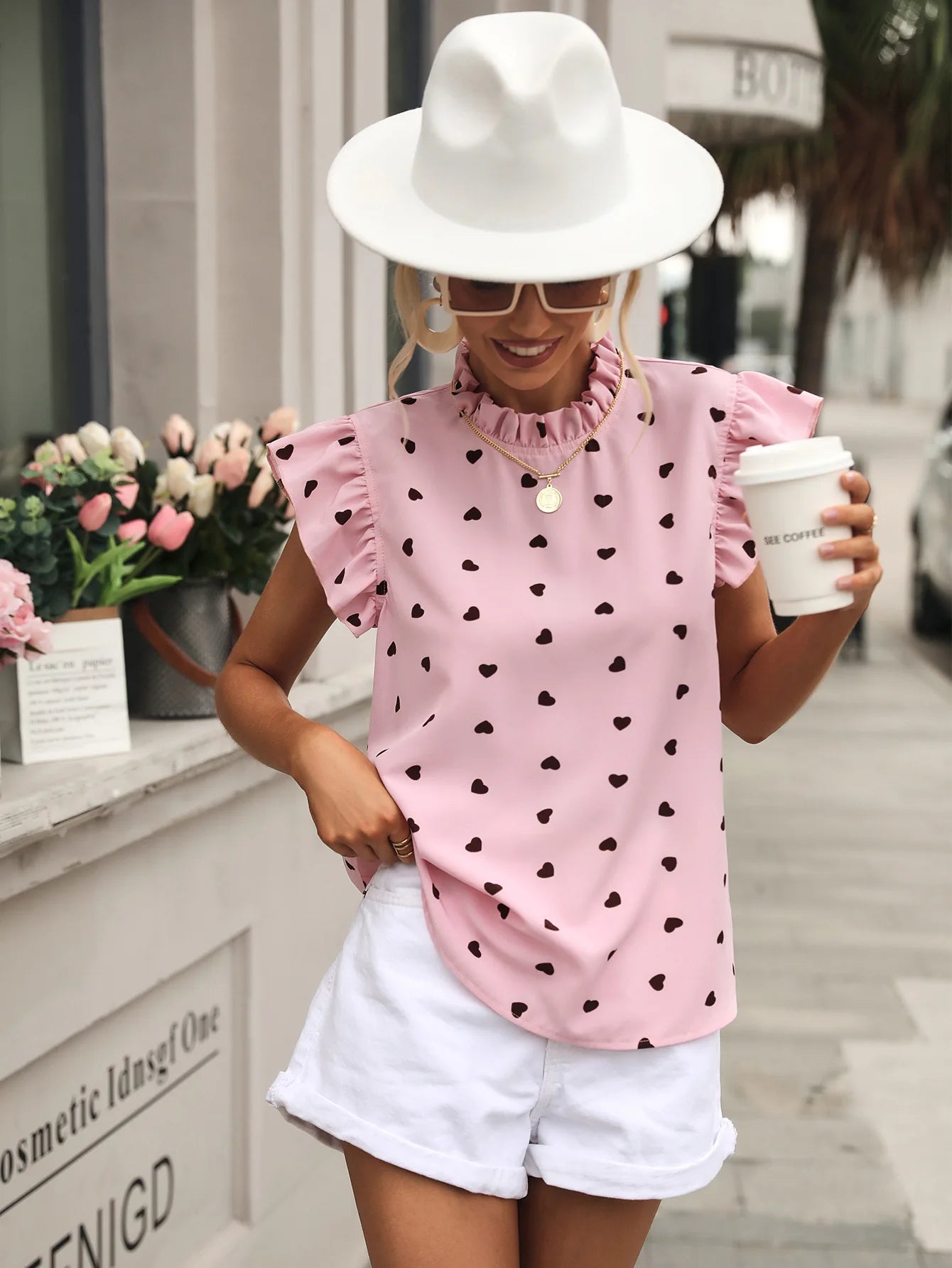 Fashion Chiffon Print Women's Shirt Casual Ruffle Short Sleeve Top Pink Chic Woman Blouse And Shirts Elegant Blouses Summer 2025