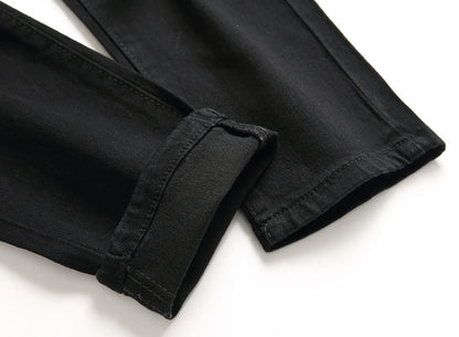 Punk Street Style Ripped Skinny Jeans Men Vintage Wash Solid Denim Trouser Men's Casual Slim Fit Pencil Denim Holes Pants 2025