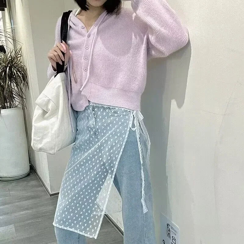 INS Blogger Lace Layered Gauze Skirt Y2k Streetwear Apron Wrap Skirt Lace Up Matching Pants Spicy Girl Stacked Y2k Wrap Skirt