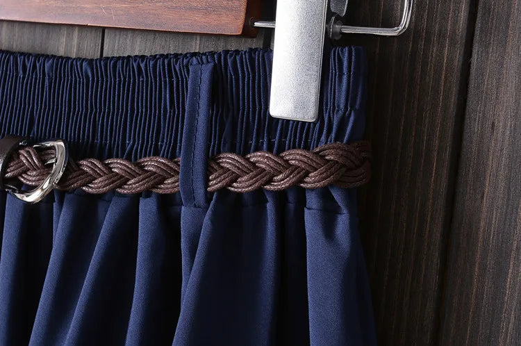 Midi Knee Length Summer Skirt Women With Belt  Fashion Korean Ladies High Waist Pleated A-line School Skirt Female