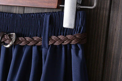 Midi Knee Length Summer Skirt Women With Belt  Fashion Korean Ladies High Waist Pleated A-line School Skirt Female