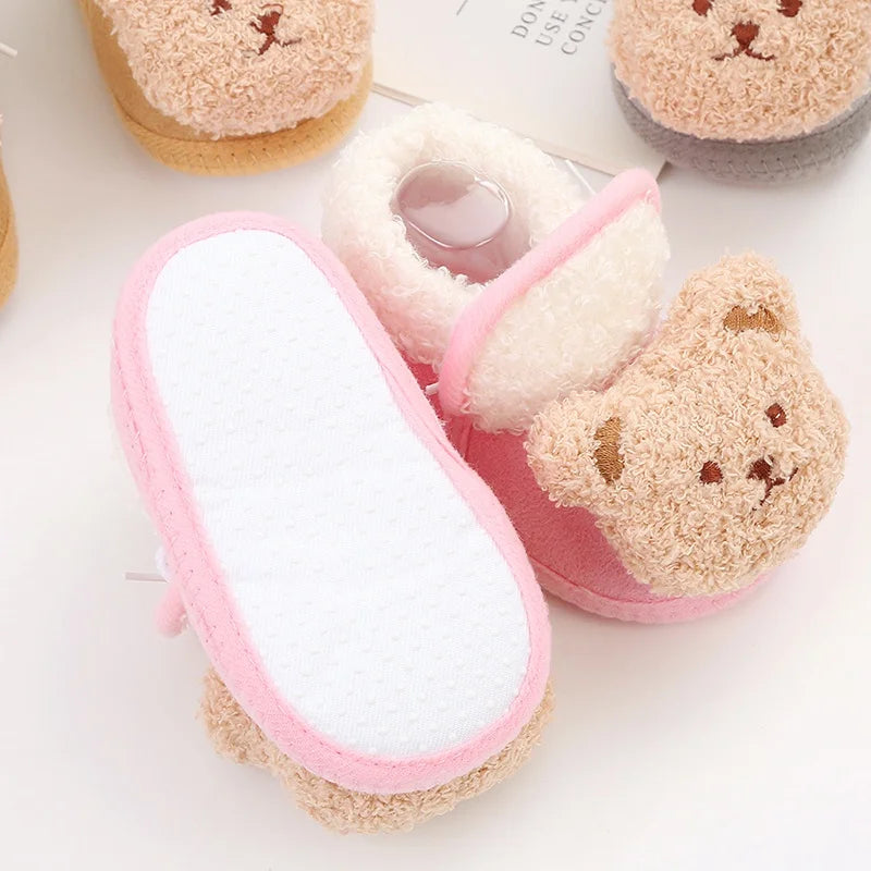 Winter Warm Newborn Baby Boy Girl Boots Cute Bear Soft Toddler Shoes First Walkers Anti-slip Booties Infant Fur Snow Boots 0-18M
