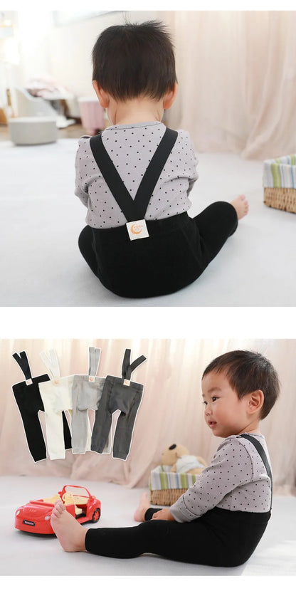 2025 Spring Fashion Boy Baby Solid High Waist Overalls Girl Children Cotton Leggings Infant Casual Suspenders Pants Kid Trousers