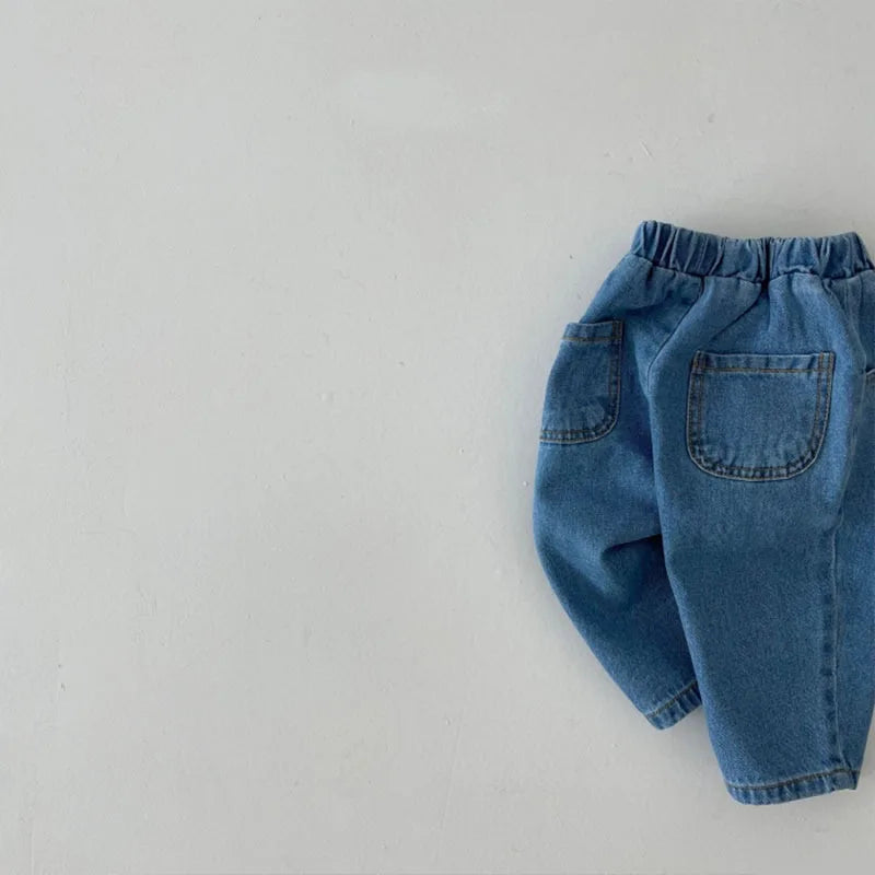 2025 Autumn New Baby Loose Jeans Solid Girls Casual Pants Infant Boys Harem Pants Newborn Toddler Packet Denim Trousers Clothes