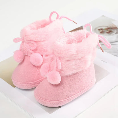 Winter Plus Velvet Snow Booties For Baby Warm Boots Shoes baby Girl Shoes Pompom Soft Sole Indoor Walking Shoe