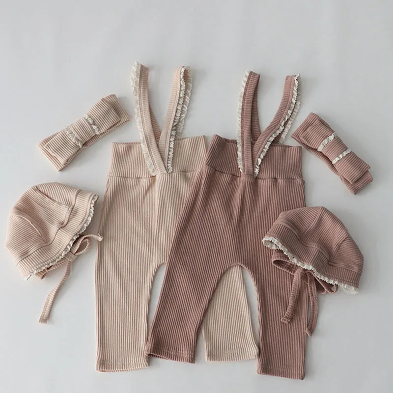 Korean Style Baby Girls Lace Suspenders Toddler Baby Girl Jumpsuits Overall Autumn Spring Newborn Baby Elastic Suspender Pants