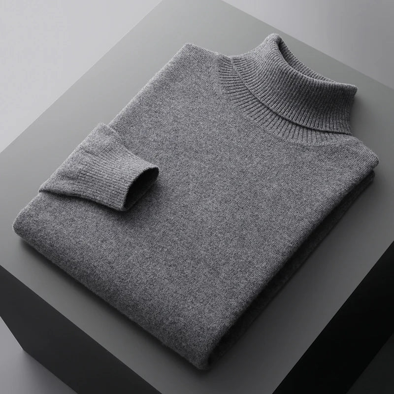 Autumn and winter new 100% merino cashmere sweater men's knitted pullover padded warm turtle neck fashion loose plus size coat