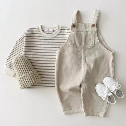 2025 New Spring Korean Style Baby Girls Boys Overalls Corduroy Print Newborn Baby Jumpsuit Outfits Infant Baby Girls Boys Pants