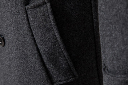 Men's Extra Long Woolen Black Coat Windbreaker Winter Warm Gentleman Coat Jackets Male Elegant Regular Fit Casual Daily Clothing