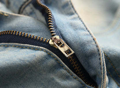 Punk Street Style Ripped Skinny Jeans Men Vintage Wash Solid Denim Trouser Men's Casual Slim Fit Pencil Denim Holes Pants 2025