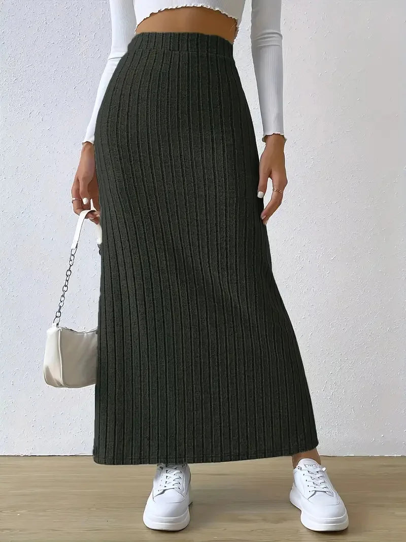 Women's Slit Knitted Skirt 2025 New Solid Color Hip-covering High Waist Side Slim Long Skirt Women's Skirt