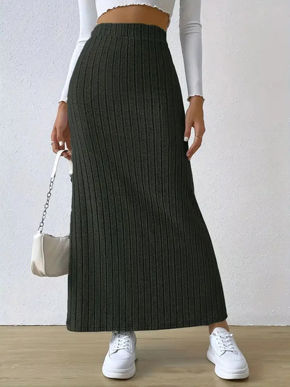 Women's Slit Knitted Skirt 2025 New Solid Color Hip-covering High Waist Side Slim Long Skirt Women's Skirt