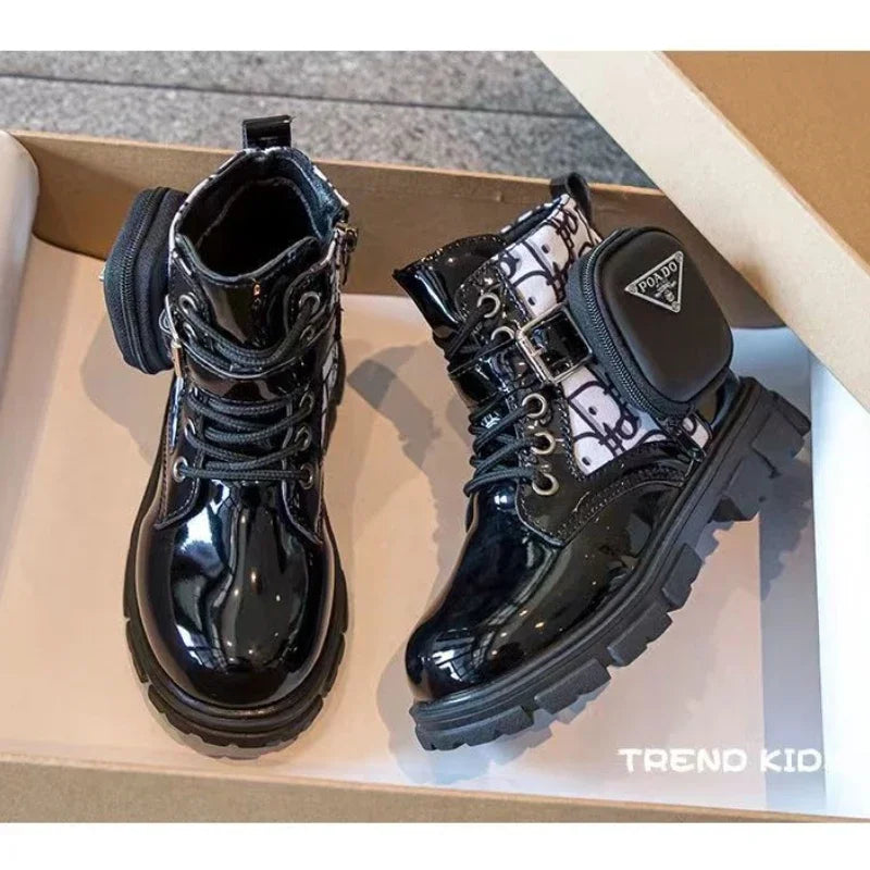 Spring and Autumn Girls Kids Shoes Ankle Boots Fashion British Style Single Boot Soft Sole Versatile Children's  Leather Shoes