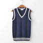 Striped White Knitted Sweaters for Men Blue Sleeveless Man Clothes V Neck Vest Red Waistcoat Jumpers Sweat-shirt Cotton