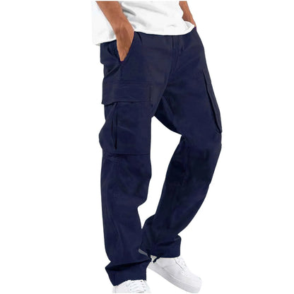 2025 new Men Spring Casual Trousers Solid Color Multi-Pocket Loose Straight Sports Fitness Pants Outdoor Cargo Pants Men