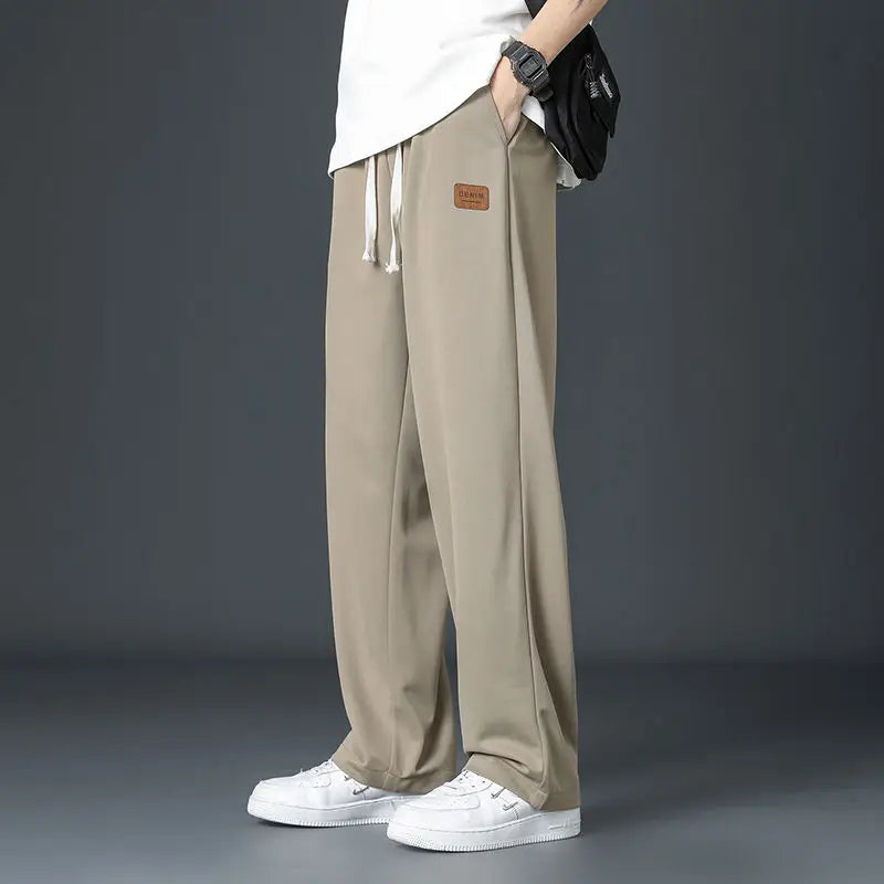 Spring Summer Men Oversize Casual Pants Fashion New Male Drawstring Elastic Waist Solid Loose Sports Wide Leg Straight Trousers