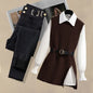 2025 Spring New Korean Elegant in Matching Set Women's Fashion Knitted Vest+ Shirt+ Jeans Three Piece Female Chic Denim Pants Suit
