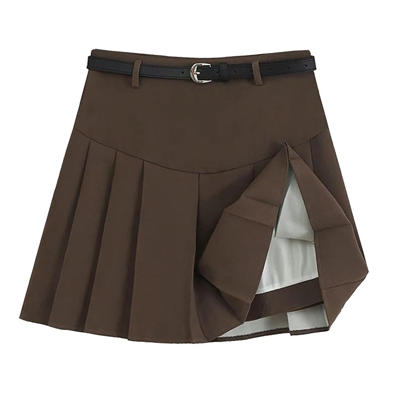 Fashionable High Waist College Style Cute Pleated Skirt For Women (With Belt)