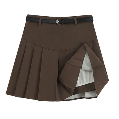Fashionable High Waist College Style Cute Pleated Skirt For Women (With Belt)