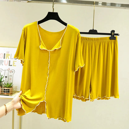 Modal loose short-sleeved shorts home clothes women summer thin style can be worn outside pajamas set versatile casual two