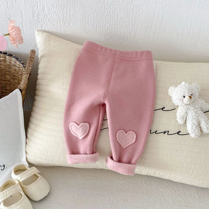 Girls Leggings 2024 Winter 0-5Y Children's Clothes Baby Girls Patch Plus Velvet Warm Pants Trousers