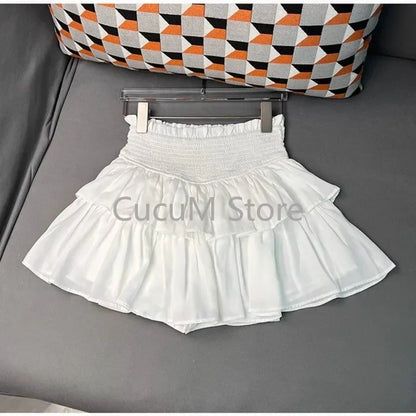 Sweet Cake Skirt Women's Ruffles Casual Simple Short Mini White Chiffon Skirt Black Korean New 2025 Puffy Ballet Style Skirts