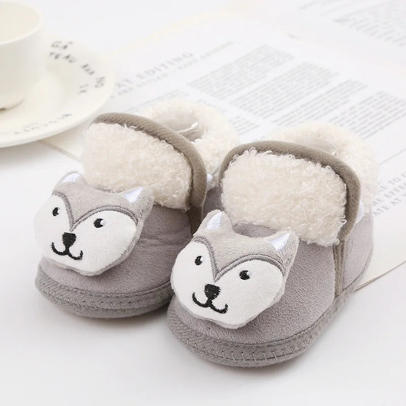 Winter Warm Newborn Baby Boy Girl Boots Cute Bear Soft Toddler Shoes First Walkers Anti-slip Booties Infant Fur Snow Boots 0-18M