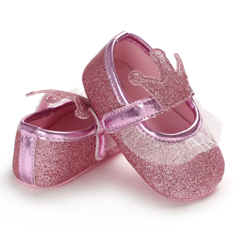 Cute 0-18M Spring Newborn Silver Baby Shoes Non Slip Cloth Bottom Girl Shoes Elegant Breathable Casual Baby First Walking Shoes