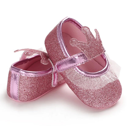 Cute 0-18M Spring Newborn Silver Baby Shoes Non Slip Cloth Bottom Girl Shoes Elegant Breathable Casual Baby First Walking Shoes