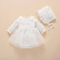 Newborn Baby Girl Dress Clothes 0 3 6 Months Princess Pink Dress White Baptism Outfit Party Dress Headband Socks Set Clothing