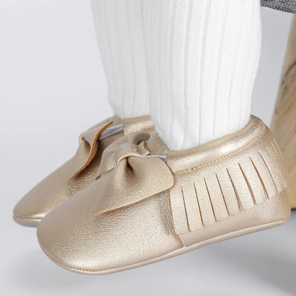 Meckior Baby Shoes Newborn Infant Boy Girl First Walker PU Sofe Sole Princess Bowknot Fringe Toddler Baby Crib Shoes Casual