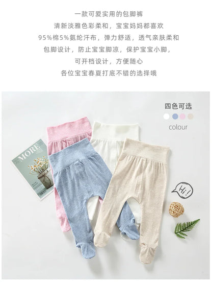 Summer Spring Newborn Baby Boys Girls Cotton High Waist Footed Pants Censual Leggings with Feet  Pajama Trouser Panty hose 0-12m
