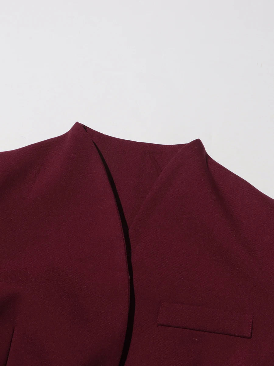 TWOTWINSTYLE Solid Two Piece Set For Women Stand Collar Long Sleeve Tops High Waist Spliced Button Long Pants Fashion Set Female