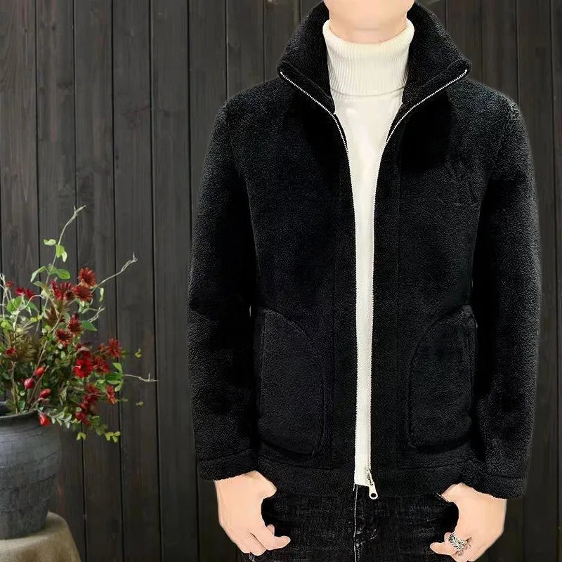 2025 New Hot Selling Autumn/winter Fashion Men's Imitation Lamb Wool Jacket With Collar Thick Wool Jacket Men's Top Coat