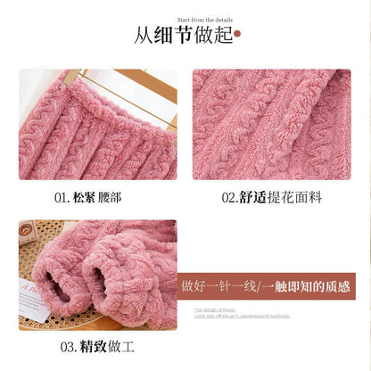 Fleece Women Pajamas Set Winter Sleepwear Solid Velvet 2 Piece Pant Home Suit Fluffy Casual Pajama Warm O-neck Night Wear