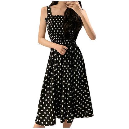 Women's Dresses 2025 Summer Fashion Loose None Sleeve Polka Dot Shoulder Plus Size Casual Dress Sexy Dress