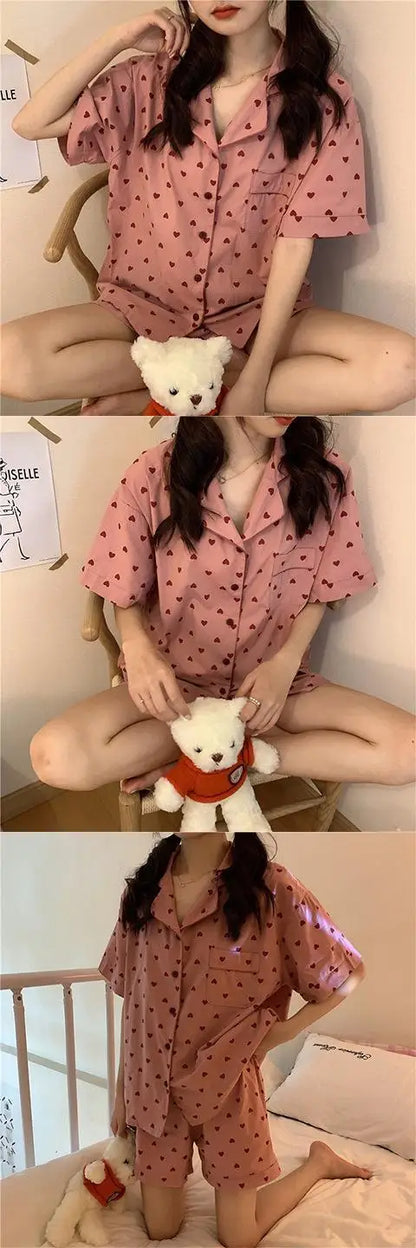 New Women Sleepwear Cartoon Pajamas Female Short  Pants Short Sleeved Summer Spring Loungewear Fashion Home Clothing Home wear