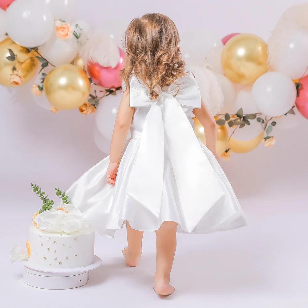 Toddler Baby Girls Summer Big Bow Baptism Dresses for Birthday Party Wedding Dress Children Costumes Princess Fluffy Prom Gown