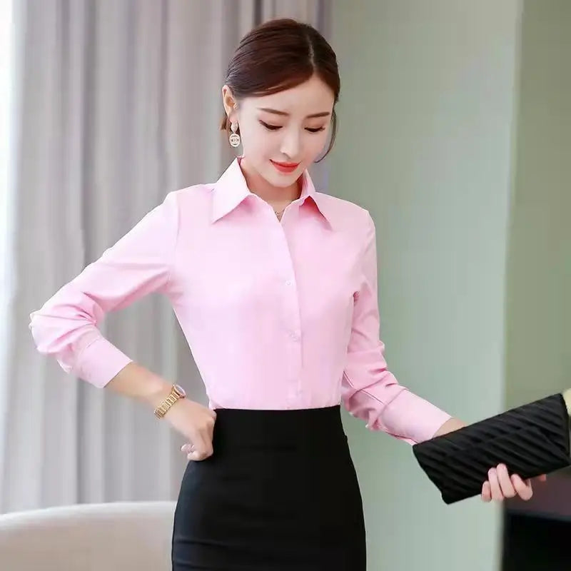 Blue Shirt Women Tops Long Sleeve Blouse Office Ladies Tops Casual Button Up Slim Work Shirts Work Korean Spring Blouse