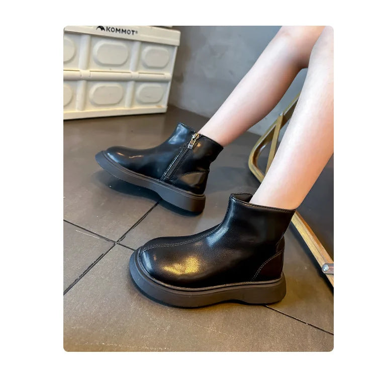 Autumn Winter Children's Boots Fashion Simple Style Girl's Ankle Boot Causal Versatile Black Kid Short Leather Boots Side Zipper
