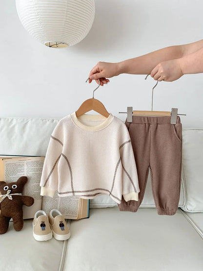 MILANCEL Spring Designer Kids Baby Clothes Casual Boys Suit Cool Infant Blouse And Pants2 PCs Waffle Clothing Set Outfits