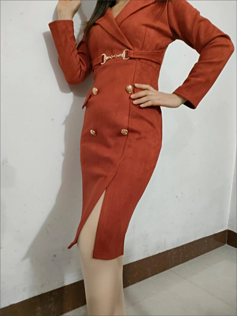 Office Lady Sexy Slim Blazer Dress Women Spring Korean Notched Collar Split Evening Party Dresses Elegant Midi Vestido De Fiest