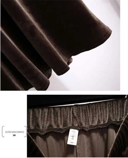 Women Large Size 4XL A-line Long Skirts Autumn Winter Ladies High Waist Skirt New Female Golden Velvet Maxi Skirt