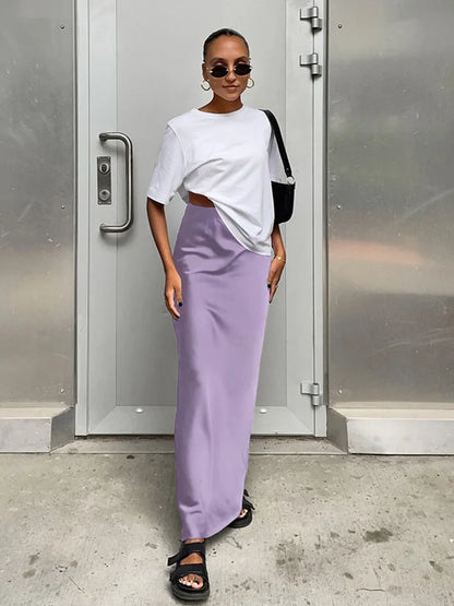 Elegant Satin Black Trumpet Skirts Fashion Slim High Waist Skirts Women Female  Solid Office Long Skirt Spring Summer