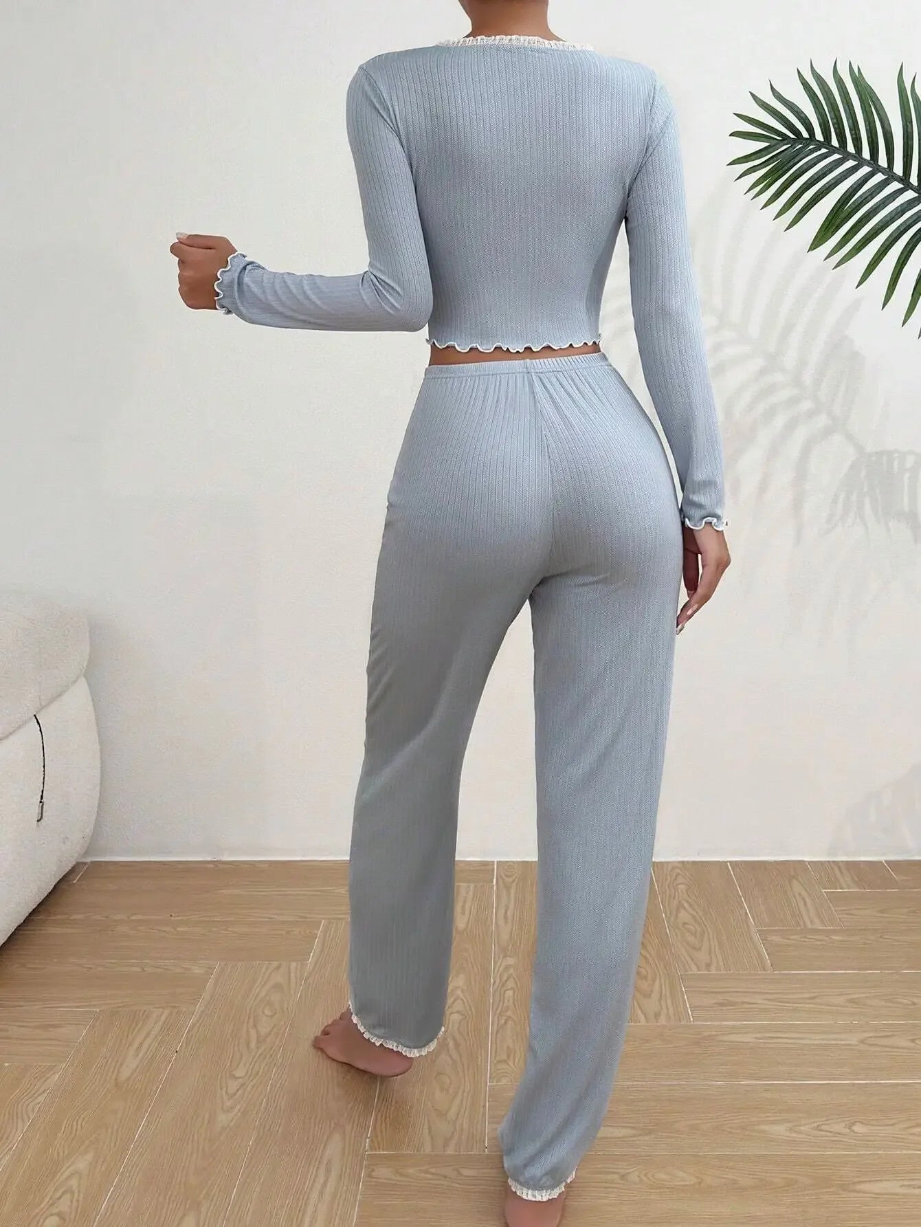 2025 Autumn Winter Home wear Pajamas Set for Women Long Sleeves Shirt Trousers 2 Pieces Sexy Lace Pajamas Sleepwear Loungewear