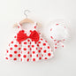 New In Summer Baby Girl Clothes Korean Cute Bow Dot Sleeveless Cotton Princess Dress+ Sunhat Toddler Dresses Sets BC007-1