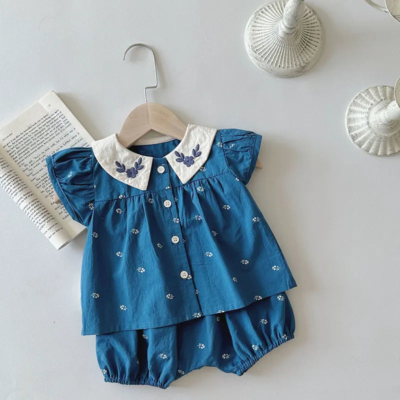 MILANCEL Baby Summer Clothes Set Lovely Peter Pan Collar Blouse and Shorts 2Pcs for Infant Girls Toddler Outfit